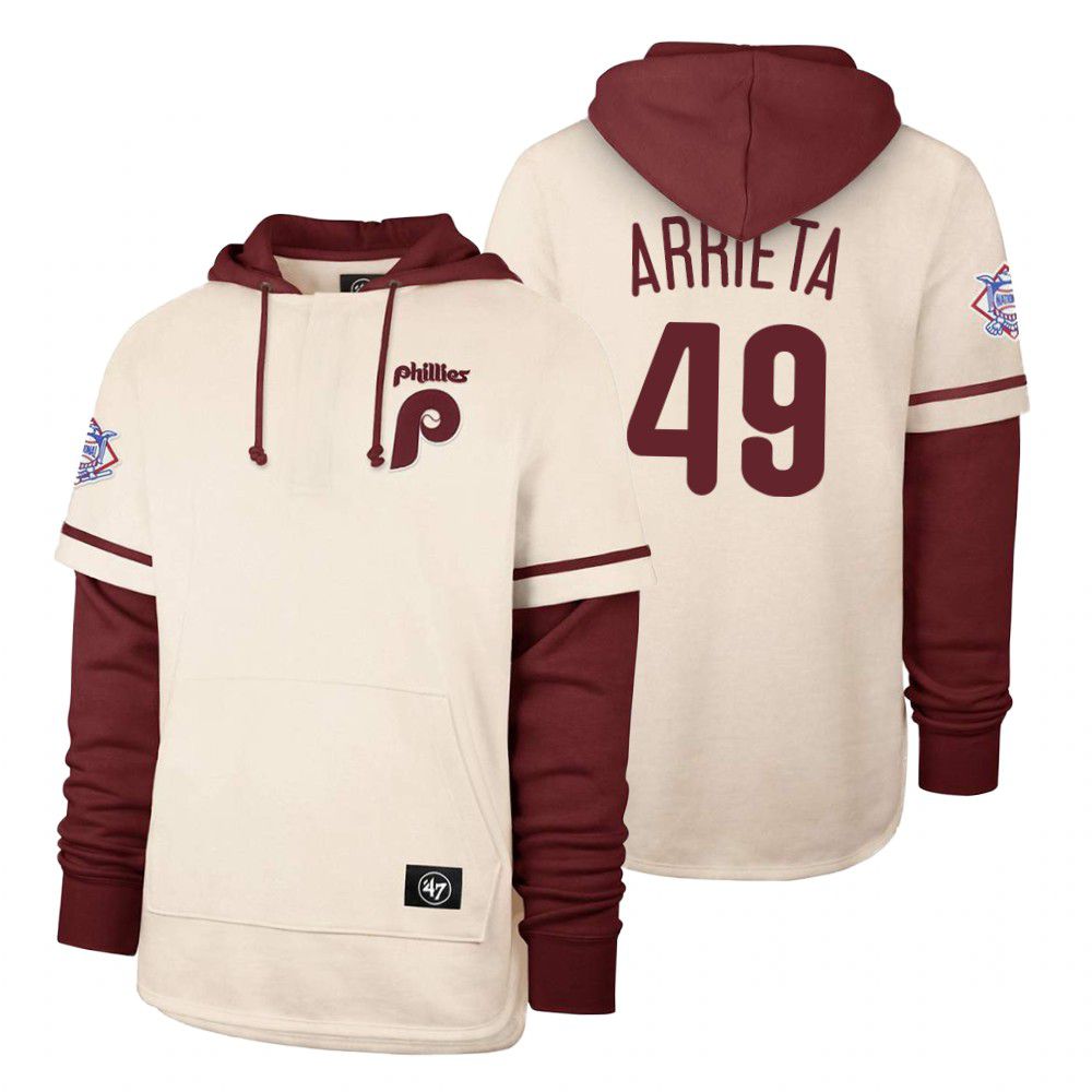 Men Philadelphia Phillies #49 Arrieta Cream 2021 Pullover Hoodie MLB Jersey->philadelphia phillies->MLB Jersey